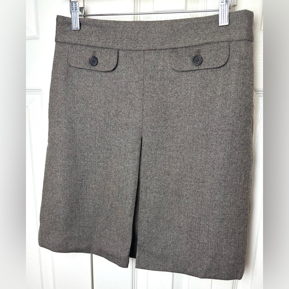 Vtg J.CREW 100%Wool Herringbone Skirt A-Line Brown Tan Vintage Blue Label Pleat - Picture 9 of 9